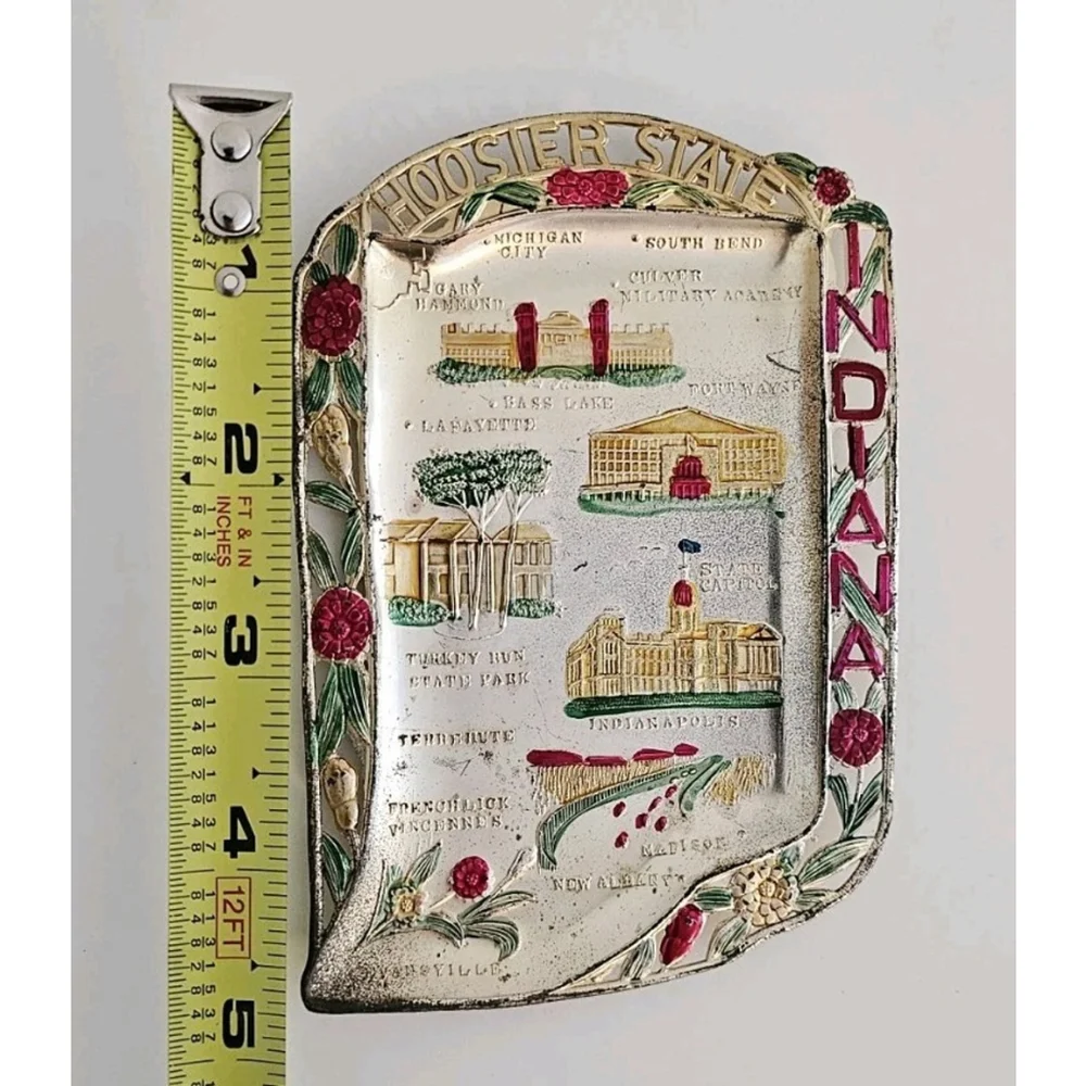 Collectible MCM Indiana Hoosier State Hand-Painted Souvenir Plate VTG Trinket